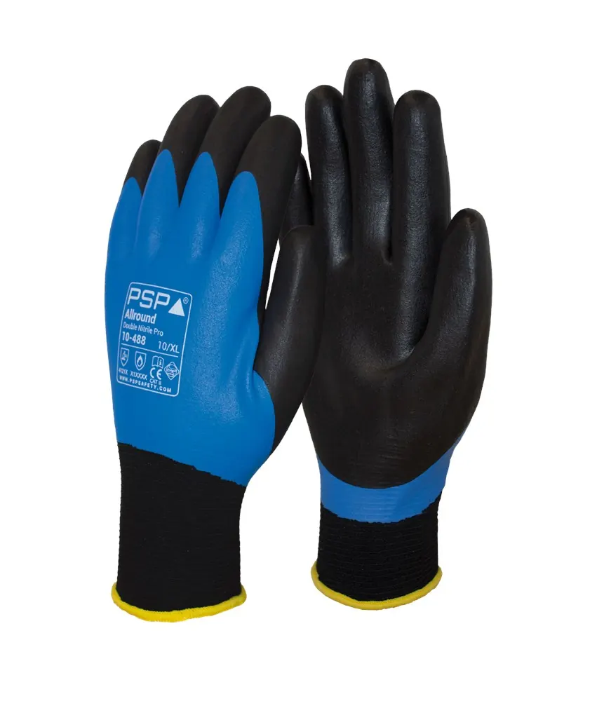 PSP 10-488 Allround Double Nitrile Pro Werkhandschoen Blauw / Zwart