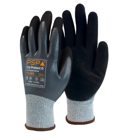 PSP 15-688 Cut Protect D, Cut Double Nitrile 09-L Grijs / Zwart