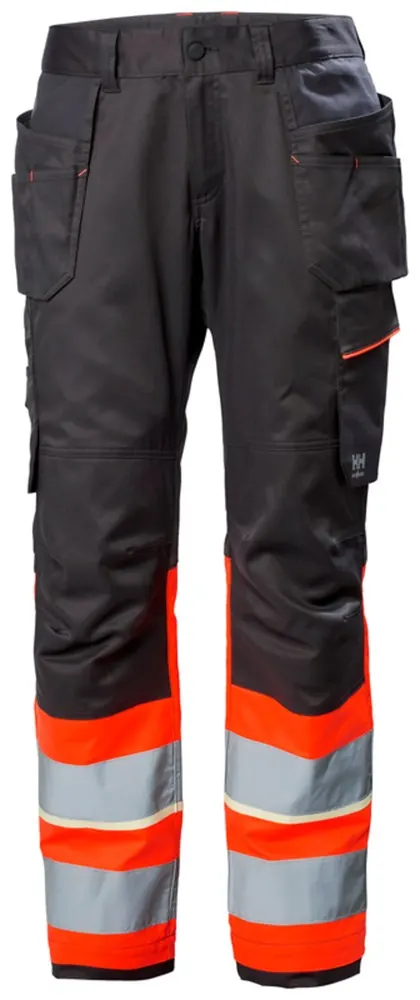 Helly Hansen 77511 Uc-Me Construction Broek CL 1 D100 Hi Vis Rood/Ebbenhout