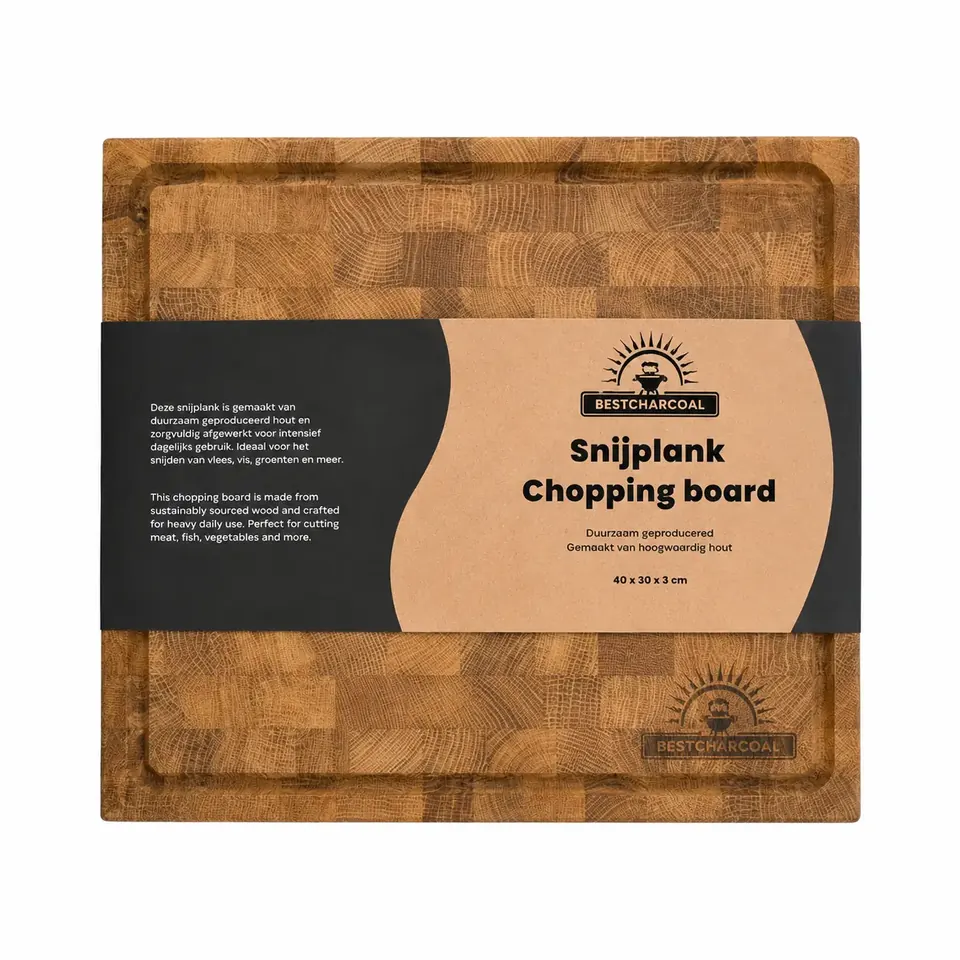 BestCharcoal Snijplank Kopshout Eiken 40 x 30 x 4 cm